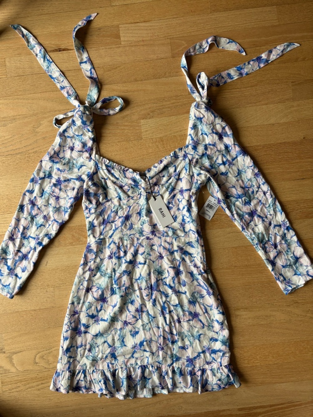 Rahi Floral Tie-Shoulder Mini Dress in Blue & Pink